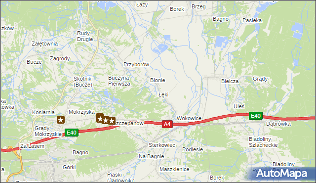 mapa Łęki gmina Borzęcin, Łęki gmina Borzęcin na mapie Targeo