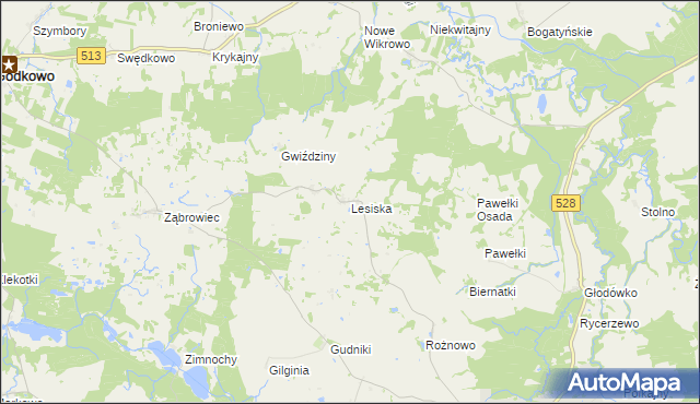 mapa Lesiska gmina Godkowo, Lesiska gmina Godkowo na mapie Targeo