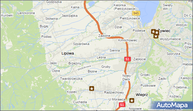 mapa Leśna gmina Lipowa, Leśna gmina Lipowa na mapie Targeo