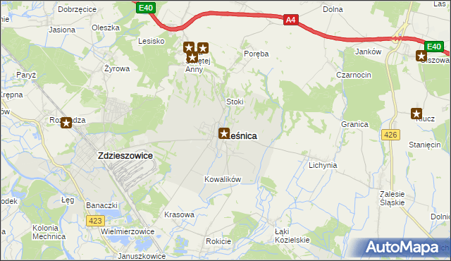 mapa Leśnica powiat strzelecki, Leśnica powiat strzelecki na mapie Targeo