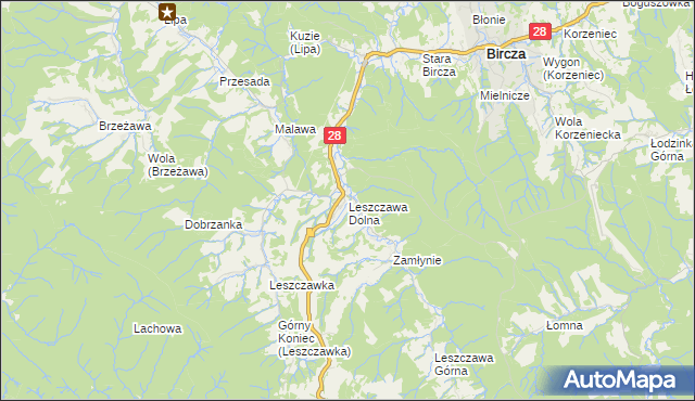 mapa Leszczawa Dolna, Leszczawa Dolna na mapie Targeo