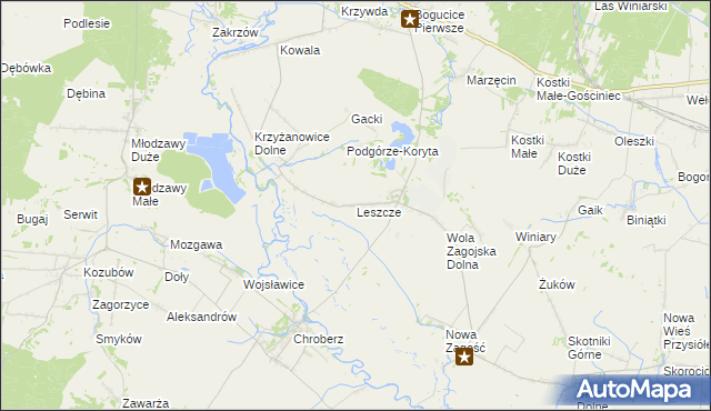 mapa Leszcze gmina Pińczów, Leszcze gmina Pińczów na mapie Targeo