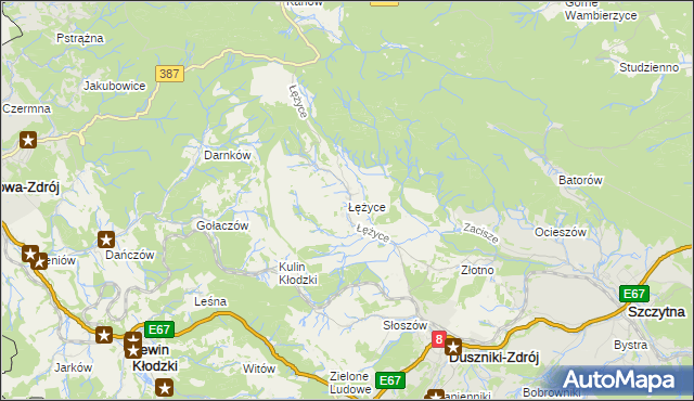 mapa Łężyce gmina Szczytna, Łężyce gmina Szczytna na mapie Targeo