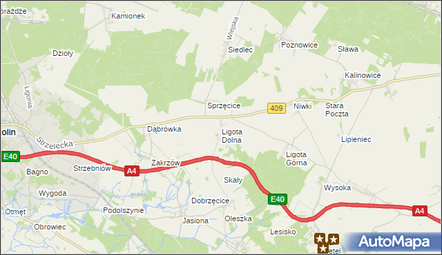 mapa Ligota Dolna gmina Strzelce Opolskie, Ligota Dolna gmina Strzelce Opolskie na mapie Targeo