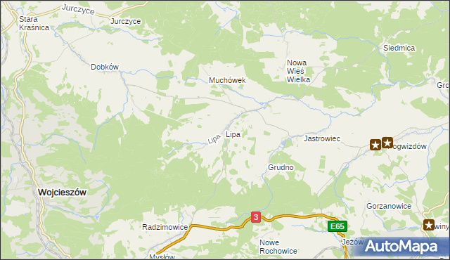 mapa Lipa gmina Bolków, Lipa gmina Bolków na mapie Targeo