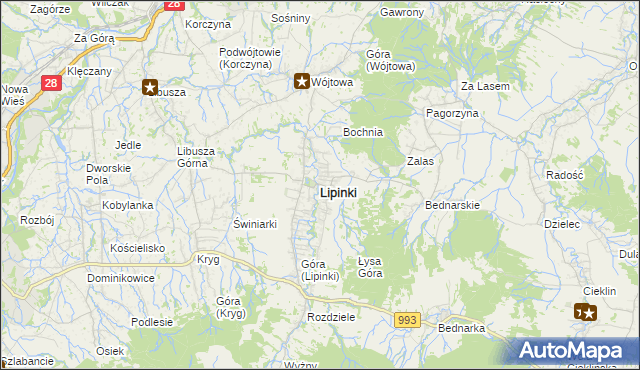 mapa Lipinki powiat gorlicki, Lipinki powiat gorlicki na mapie Targeo