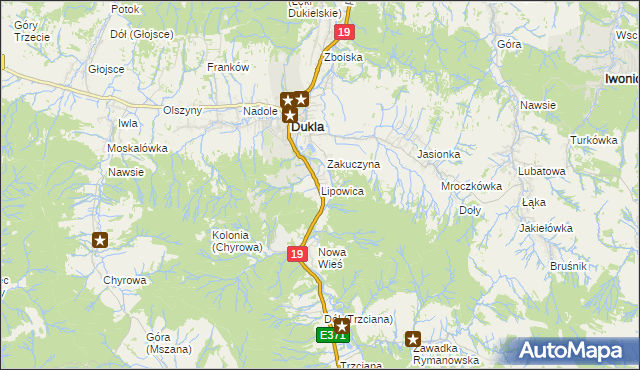 mapa Lipowica gmina Dukla, Lipowica gmina Dukla na mapie Targeo