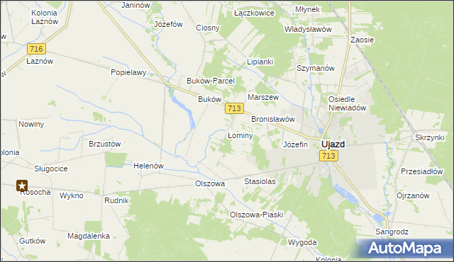 mapa Łominy gmina Ujazd, Łominy gmina Ujazd na mapie Targeo