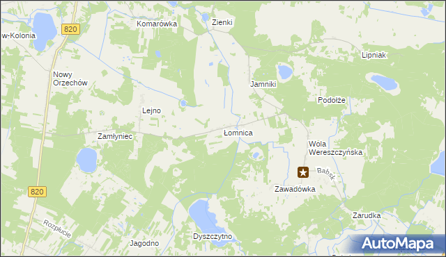 mapa Łomnica gmina Urszulin, Łomnica gmina Urszulin na mapie Targeo