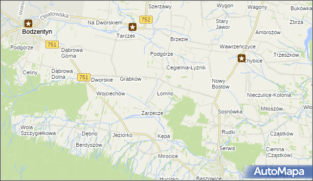 mapa Łomno gmina Pawłów, Łomno gmina Pawłów na mapie Targeo