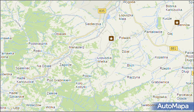 mapa Łopuszka Wielka, Łopuszka Wielka na mapie Targeo