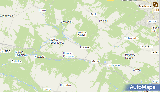 mapa Łosiniec gmina Susiec, Łosiniec gmina Susiec na mapie Targeo