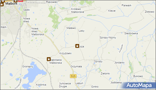 mapa Łoza gmina Stary Targ, Łoza gmina Stary Targ na mapie Targeo