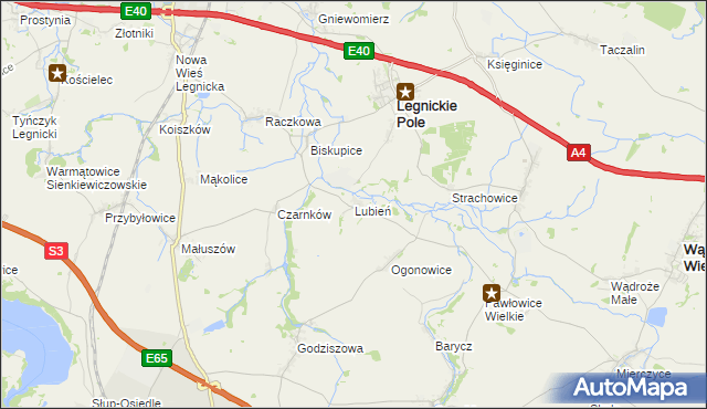 mapa Lubień gmina Legnickie Pole, Lubień gmina Legnickie Pole na mapie Targeo