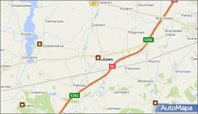 mapa Łubowo powiat gnieźnieński, Łubowo powiat gnieźnieński na mapie Targeo