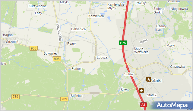 mapa Lubsza gmina Woźniki, Lubsza gmina Woźniki na mapie Targeo