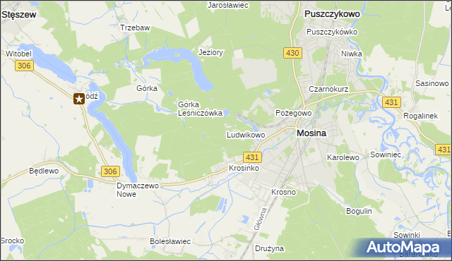 mapa Ludwikowo gmina Mosina, Ludwikowo gmina Mosina na mapie Targeo