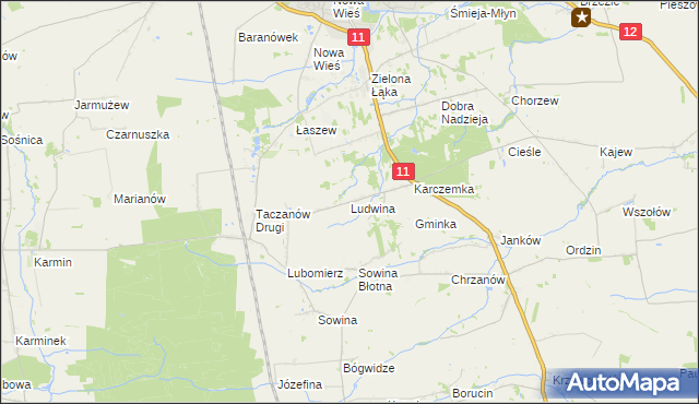 mapa Ludwina gmina Pleszew, Ludwina gmina Pleszew na mapie Targeo