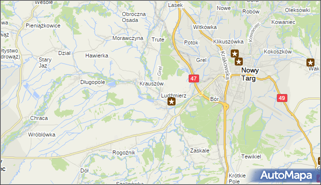 mapa Ludźmierz, Ludźmierz na mapie Targeo