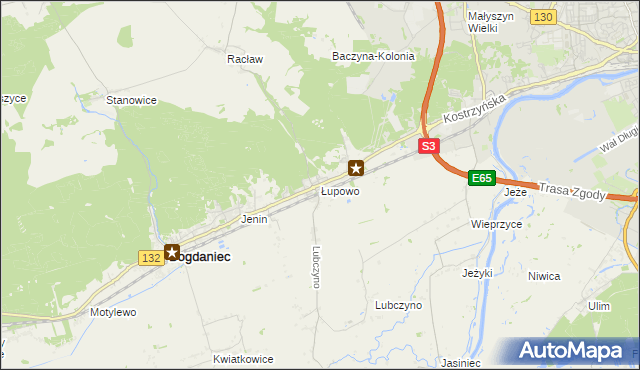 mapa Łupowo gmina Bogdaniec, Łupowo gmina Bogdaniec na mapie Targeo