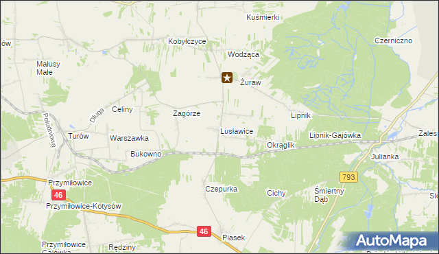 mapa Lusławice gmina Janów, Lusławice gmina Janów na mapie Targeo