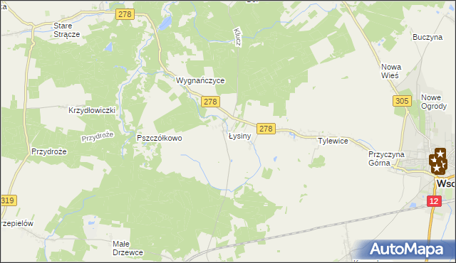 mapa Łysiny gmina Wschowa, Łysiny gmina Wschowa na mapie Targeo
