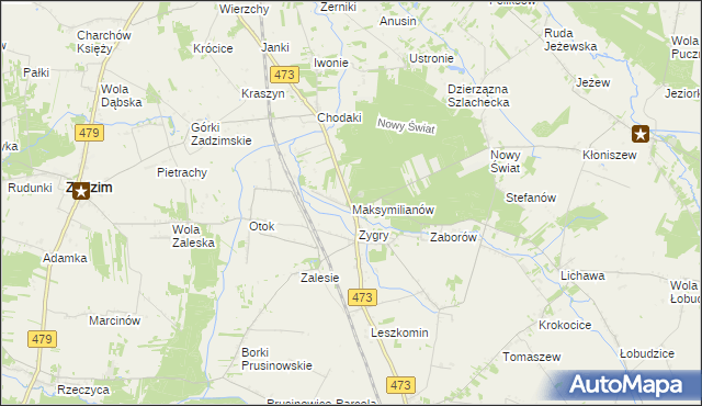 mapa Maksymilianów gmina Zadzim, Maksymilianów gmina Zadzim na mapie Targeo