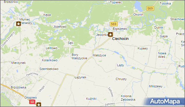 mapa Małszyce gmina Ciechocin, Małszyce gmina Ciechocin na mapie Targeo