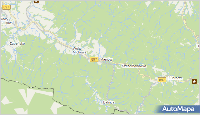 mapa Maniów gmina Komańcza, Maniów gmina Komańcza na mapie Targeo