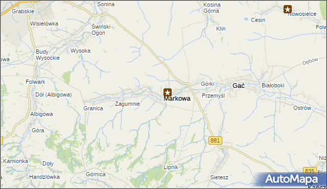mapa Markowa, Markowa na mapie Targeo