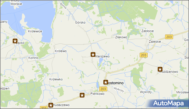 mapa Marszewo gmina Postomino, Marszewo gmina Postomino na mapie Targeo
