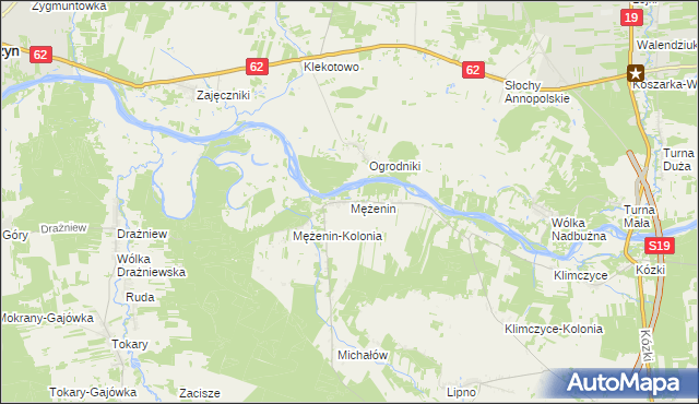 mapa Mężenin gmina Platerów, Mężenin gmina Platerów na mapie Targeo