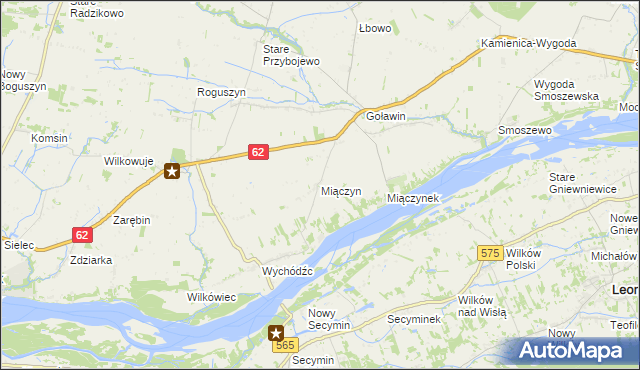 mapa Miączyn gmina Czerwińsk nad Wisłą, Miączyn gmina Czerwińsk nad Wisłą na mapie Targeo