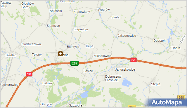 mapa Michałowice gmina Długołęka, Michałowice gmina Długołęka na mapie Targeo