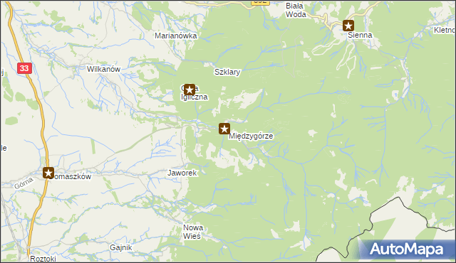 mapa Międzygórze gmina Bystrzyca Kłodzka, Międzygórze gmina Bystrzyca Kłodzka na mapie Targeo