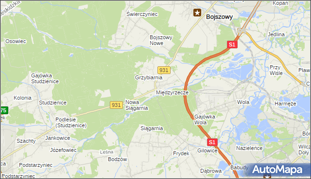 mapa Międzyrzecze gmina Bojszowy, Międzyrzecze gmina Bojszowy na mapie Targeo