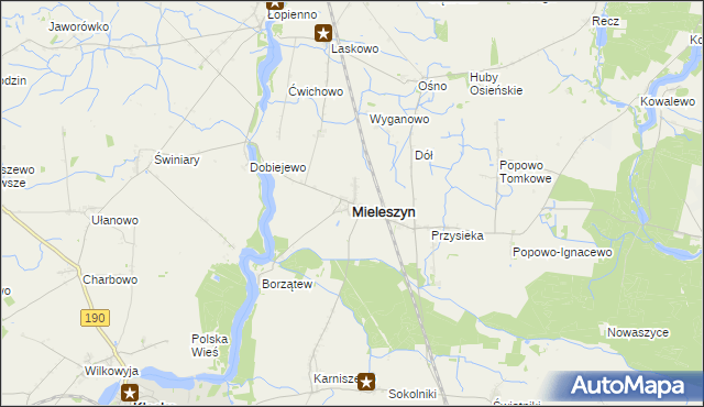 mapa Mieleszyn powiat gnieźnieński, Mieleszyn powiat gnieźnieński na mapie Targeo