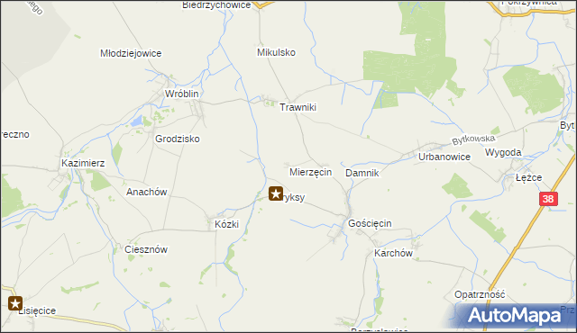 mapa Mierzęcin gmina Pawłowiczki, Mierzęcin gmina Pawłowiczki na mapie Targeo