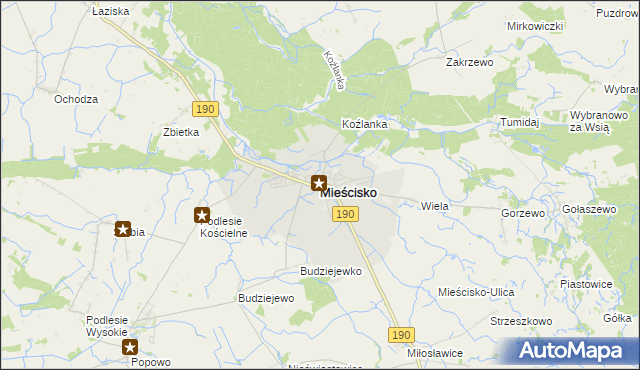 mapa Mieścisko powiat wągrowiecki, Mieścisko powiat wągrowiecki na mapie Targeo