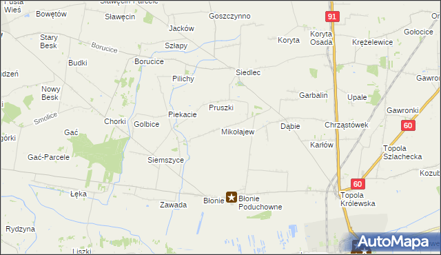 mapa Mikołajew gmina Łęczyca, Mikołajew gmina Łęczyca na mapie Targeo