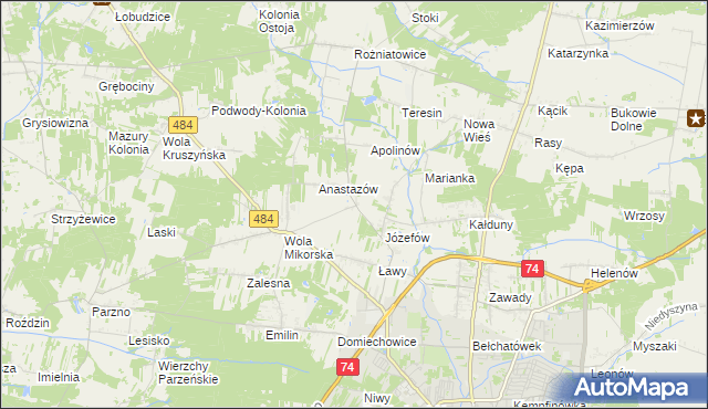 mapa Mikorzyce gmina Bełchatów, Mikorzyce gmina Bełchatów na mapie Targeo