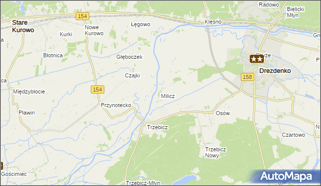 mapa Milicz gmina Drezdenko, Milicz gmina Drezdenko na mapie Targeo