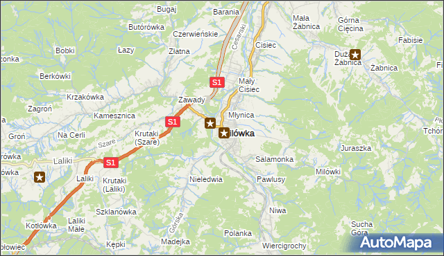 mapa Milówka powiat żywiecki, Milówka powiat żywiecki na mapie Targeo