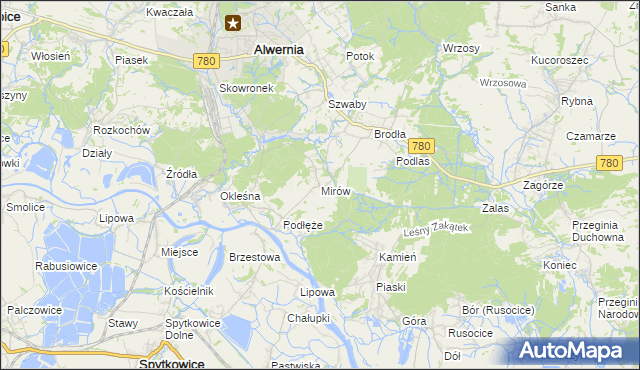 mapa Mirów gmina Alwernia, Mirów gmina Alwernia na mapie Targeo