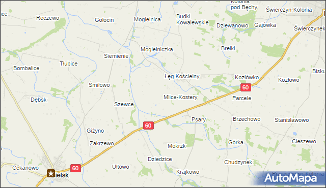mapa Mlice-Kostery, Mlice-Kostery na mapie Targeo