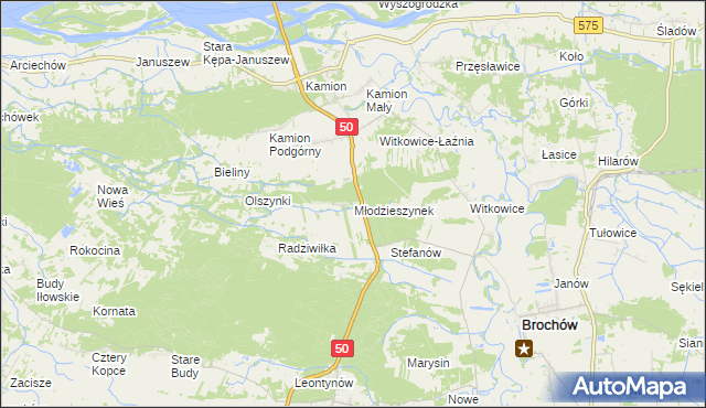 mapa Młodzieszynek gmina Młodzieszyn, Młodzieszynek gmina Młodzieszyn na mapie Targeo