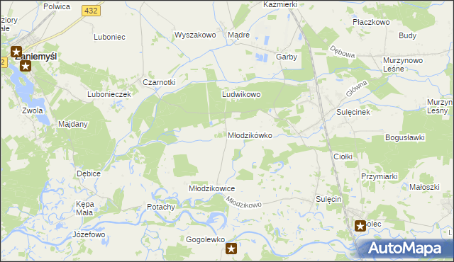 mapa Młodzikówko, Młodzikówko na mapie Targeo