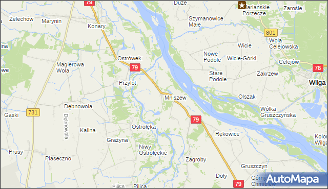 mapa Mniszew gmina Magnuszew, Mniszew gmina Magnuszew na mapie Targeo