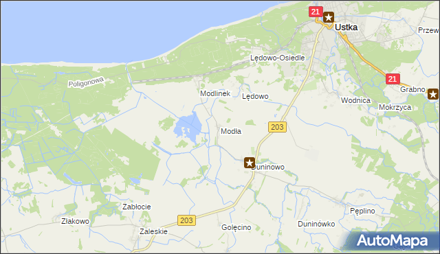 mapa Modła gmina Ustka, Modła gmina Ustka na mapie Targeo