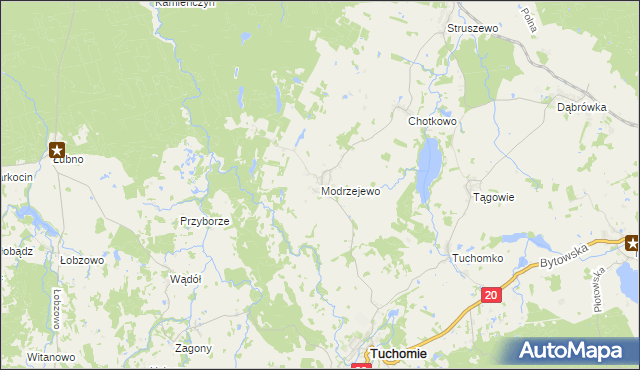 mapa Modrzejewo gmina Tuchomie, Modrzejewo gmina Tuchomie na mapie Targeo